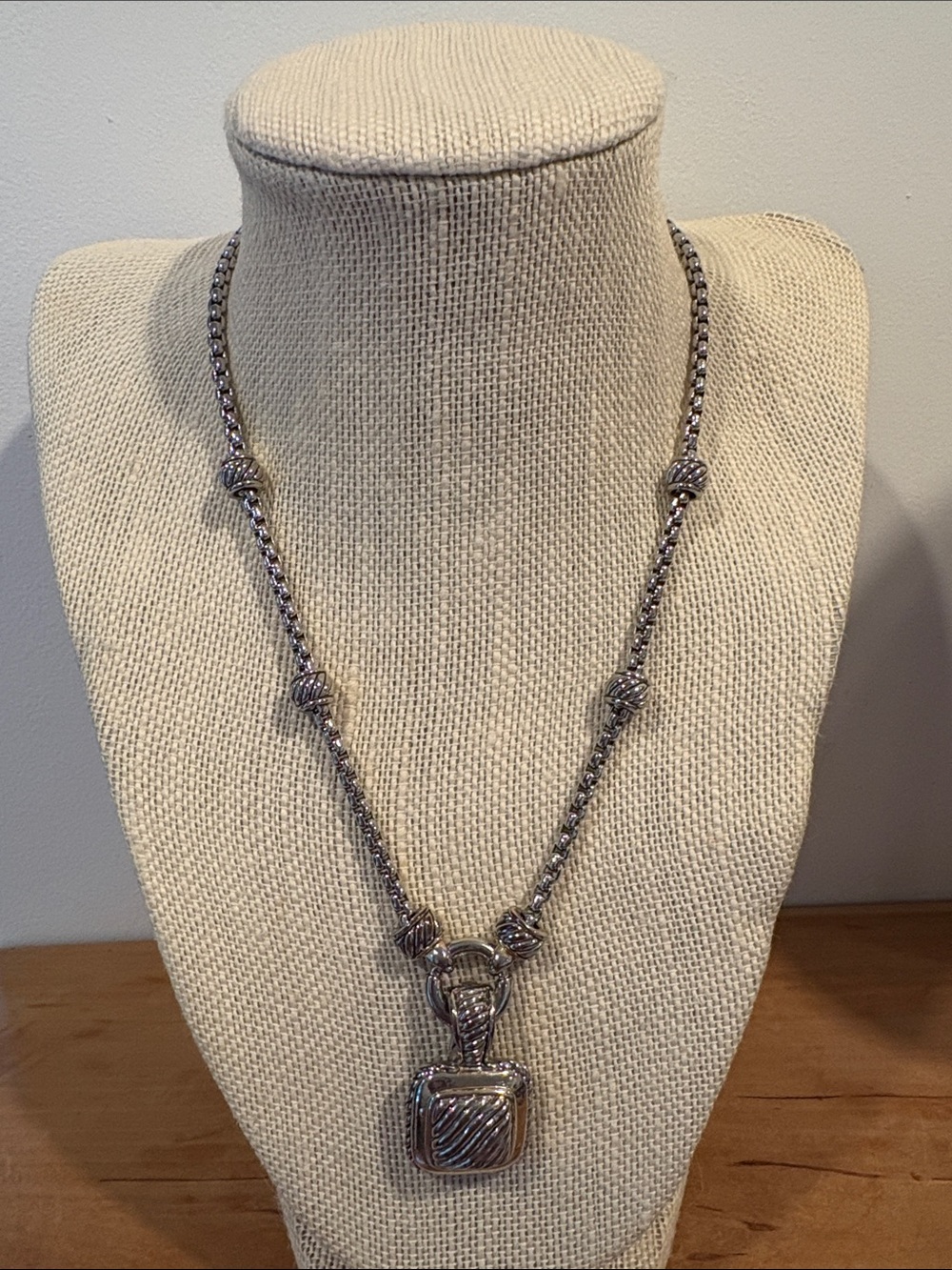 Textured Silver-Tone Rope Chain Pendant Necklace - Women